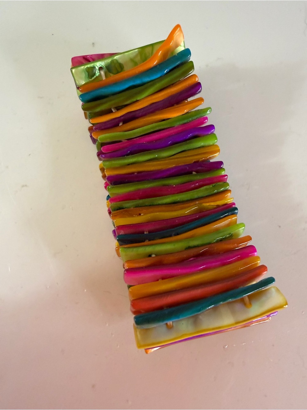 Vintage Colorful Dyed Mother of Pearl Shell Stick Stretch Bracelet Boho Y2K